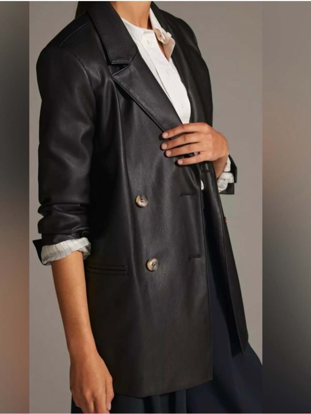 NWT Anthropologie Maeve Black Faux Leather Blazer, Size 10